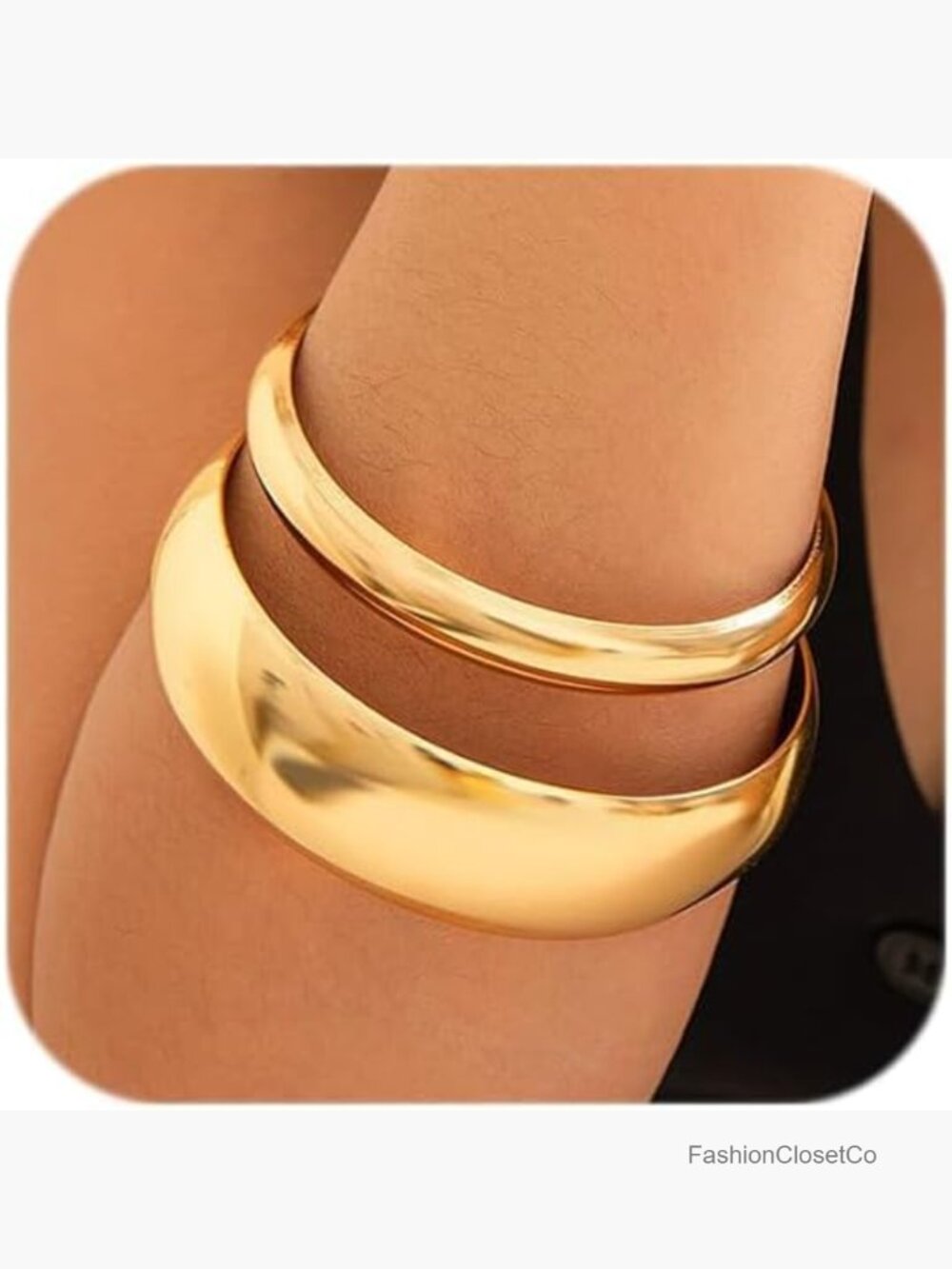 Chunky Gold Bangle Bracelet Set - 3 Piece Hammered Cuff Wrap Bracelets for Women